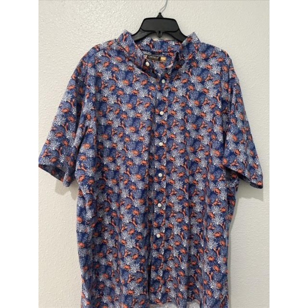 Cremieux Performance Mens XXL Blue Lobster Crab Coral Nautical Button Down Shirt